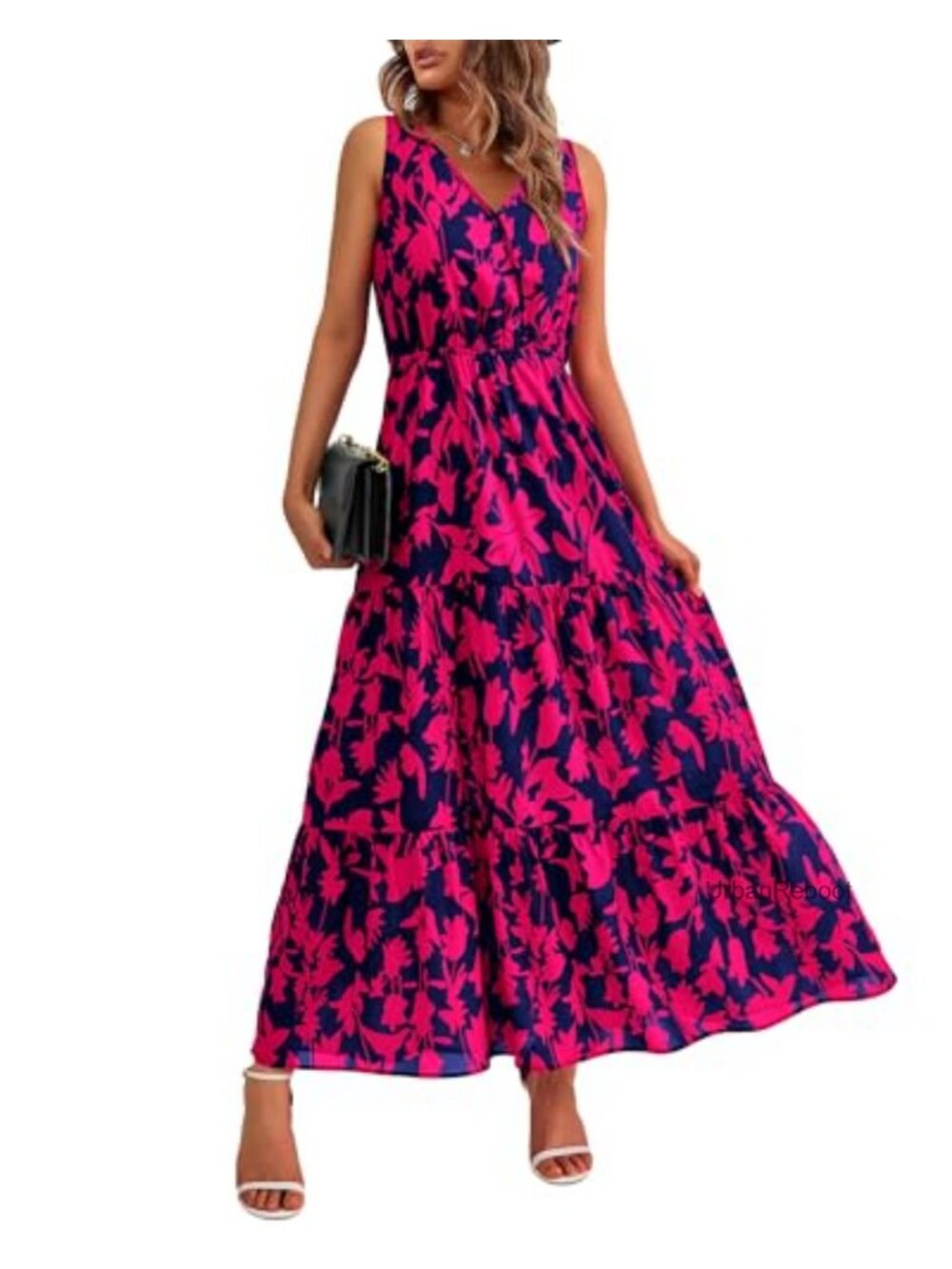 Women Sleeveless Floral Maxi Dress V-Neck Casual Summer Boho